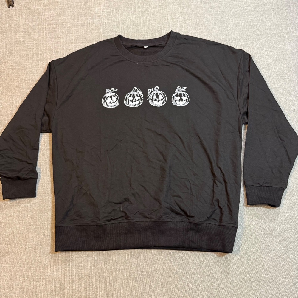 Halloween Pumpkin Sweatshirt Womens XL Black Jack O Lantern Graphic Pullover